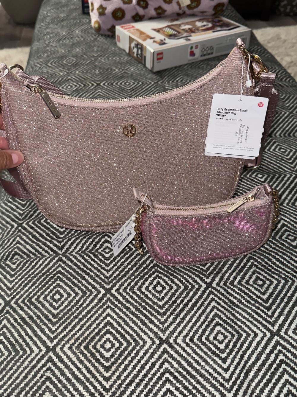 NWT lululemon athletica City Essentials Small Shoulder Bag set- Pink Glitter